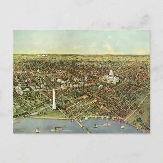 Antike Karte mit Panoramablick auf Washington DC (Vorderseite)