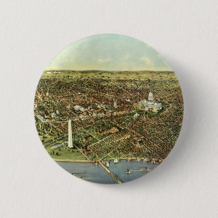Antike Karte mit Panoramablick auf Washington DC Button
