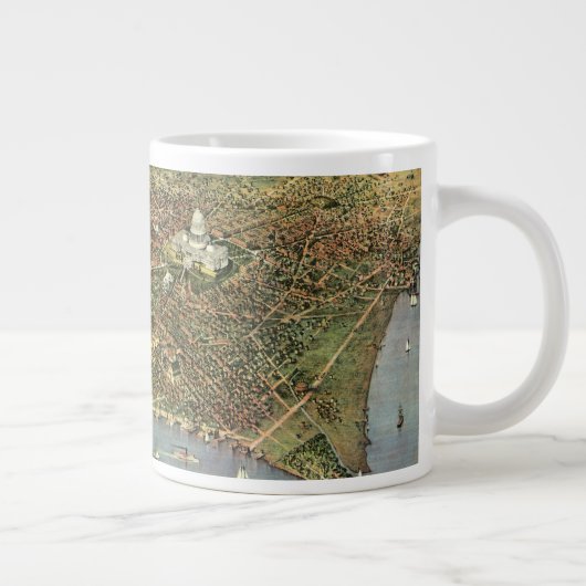 Antike Karte mit Panoramablick auf Washington DC Jumbo-Tasse (Rechts)