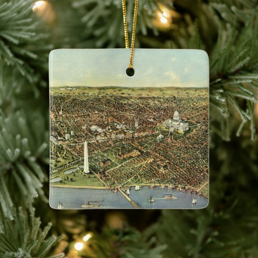 Antike Karte mit Panoramablick auf Washington DC Keramikornament (Baum)