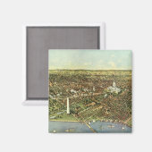Antike Karte mit Panoramablick auf Washington DC Magnet (Vorderseite/Rückseite)