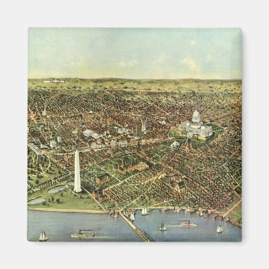 Antike Karte mit Panoramablick auf Washington DC Magnet (Vorne)