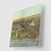 Antike Karte mit Panoramablick auf Washington DC Quadratische Wanduhr (Winkel)