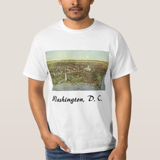 Antike Karte mit Panoramablick auf Washington DC T-Shirt (Vorderseite)