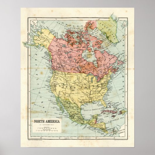 Antike Karte Nordamerikas Poster (Vorne)