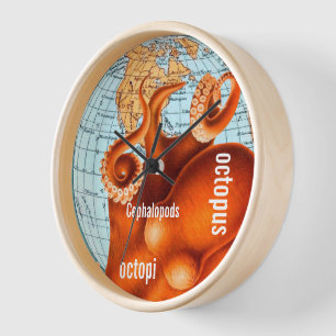 Antike Karte Oktopus Wand Uhr