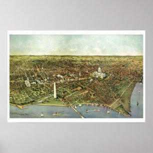 Antike Karte, Panoramaansicht von Washington DC Poster