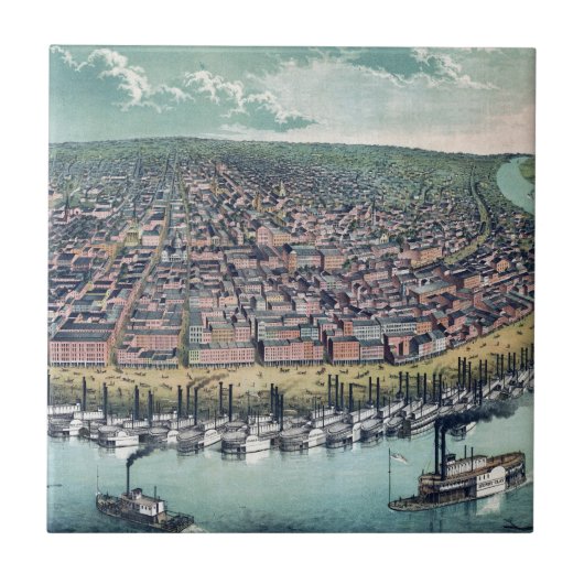 Antike Karte Saint Louis Missouri Mississippi Flus Fliese (Vorderseite)