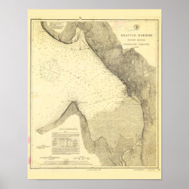Antike Karte Seattle Harbour und Puget Sound Poster