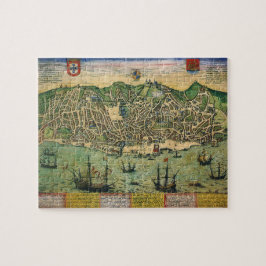 Antike Karte, Stadtplan von Lissabon, Portugal, 15 Puzzle
