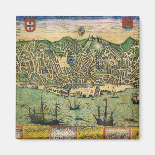 Antike Karte, Stadtplan von Lissabon, Portugal, Magnet