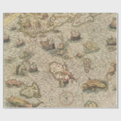 Antike Karte und Meereslebewesen Geschenkpapier (Flach)