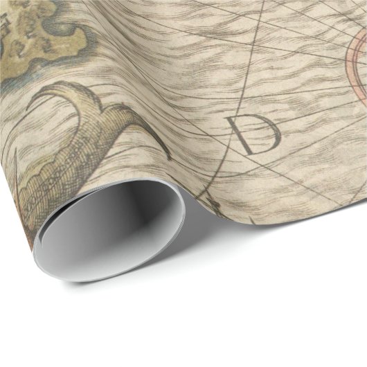 Antike Karte und Meereslebewesen Geschenkpapier (Rolleneckpunkt)