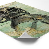 Antike Karte und Tauchhelm-Poster Poster (Ecke)