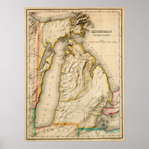 Antike Karte von 1822 Michigan mit moderner Hilfe Poster