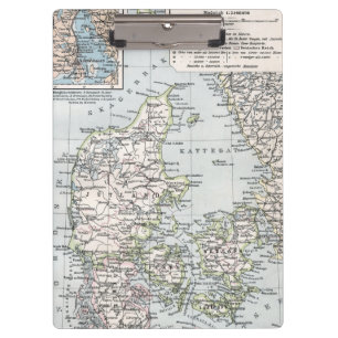 Antike Karte von Dänemark, Danmark auf Dänisch, 19 Klemmbrett