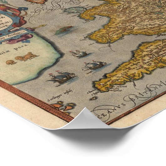 Antike Karte von England aus dem Jahr 1573 Poster (Ecke)