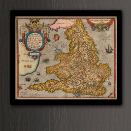 Antike Karte von England aus dem Jahr 1573 Poster