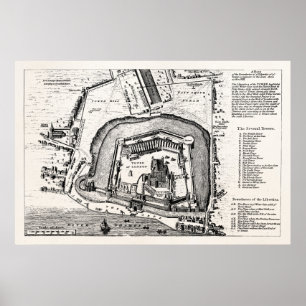 Antike Karte von England, Tower of London, 19. Jah Poster