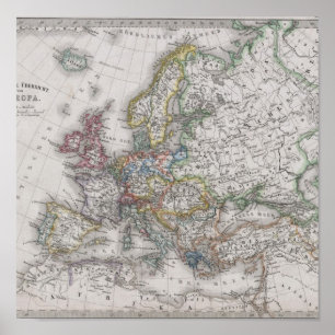 Antike Karte von Europa circa 1862 Poster