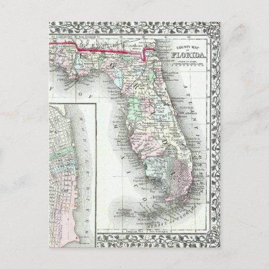 Antike Karte von Florida & Mobile, Alabama (Vorderseite)