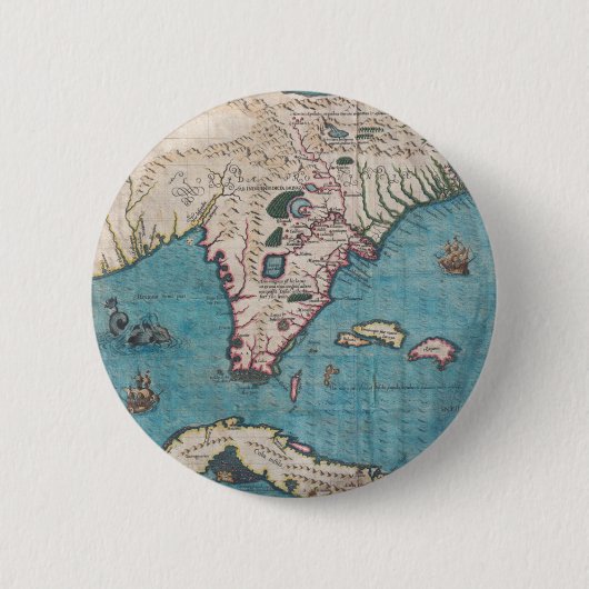 Antike Karte von Florida und von Kuba Button (Vorderseite)
