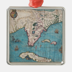 Antike Karte von Florida und von Kuba Silbernes Ornament