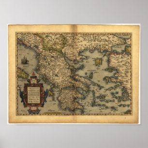 Antike Karte von Griechenland ORTELIUS ATLAS 1570 Poster