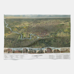 Antike Karte von Houston, Texas mit Buffalo River Geschirrtuch