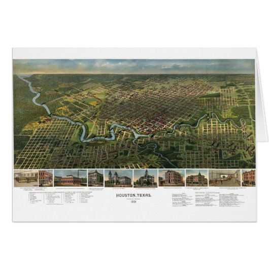 Antike Karte von Houston, Texas mit Fluss Buffalo (Vorderseite (Horizontal))