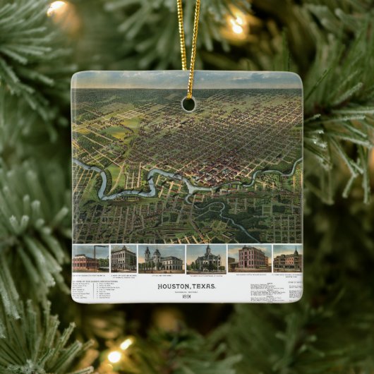 Antike Karte von Houston, Texas mit Fluss Buffalo Keramikornament (Baum)