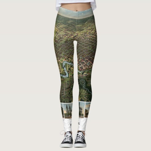 Antike Karte von Houston, Texas mit Fluss Buffalo Leggings (Vorderseite)