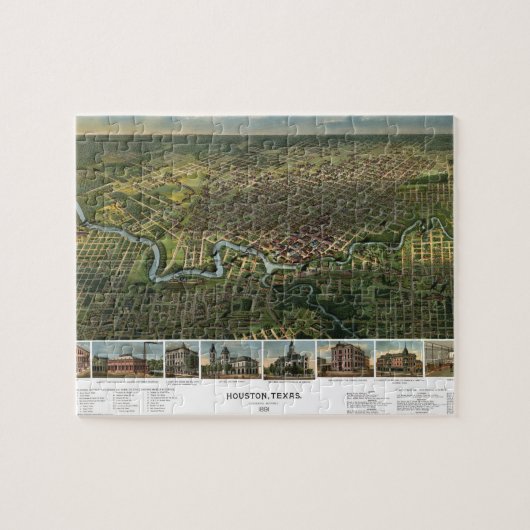 Antike Karte von Houston, Texas mit Fluss Buffalo Puzzle (Horizontal)