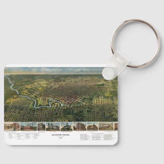 Antike Karte von Houston, Texas mit Fluss Buffalo Schlüsselanhänger (Vorderseite)