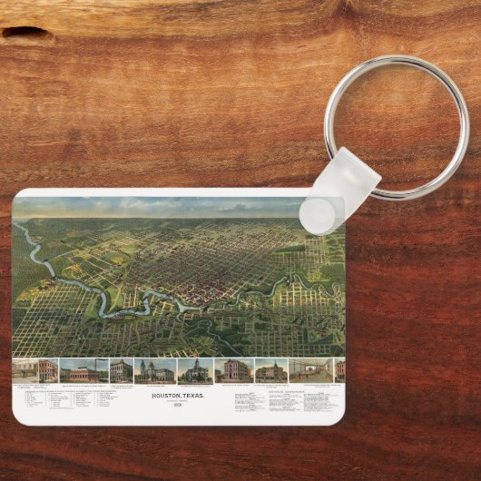 Antike Karte von Houston, Texas mit Fluss Buffalo Schlüsselanhänger (Vorderseite)