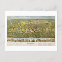 Antike Karte von Houston, Texas, Postkarte von 189