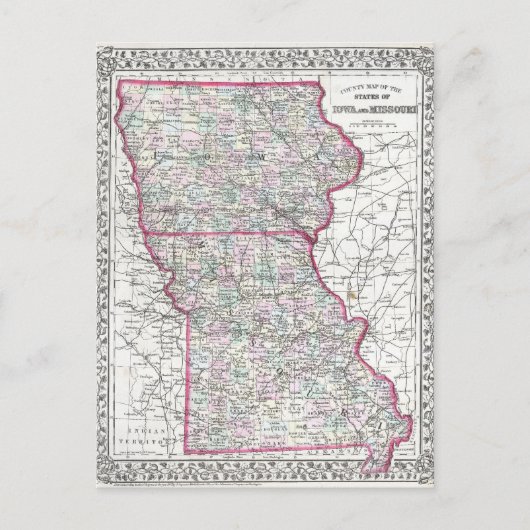 Antike Karte von Iowa & Missouri ca. 1874 (Vorderseite)