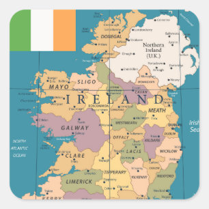 Antike Karte von Irland Quadratischer Aufkleber