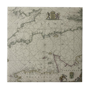 Antike Karte von Kanal, 1666 (Farbstich) Fliese