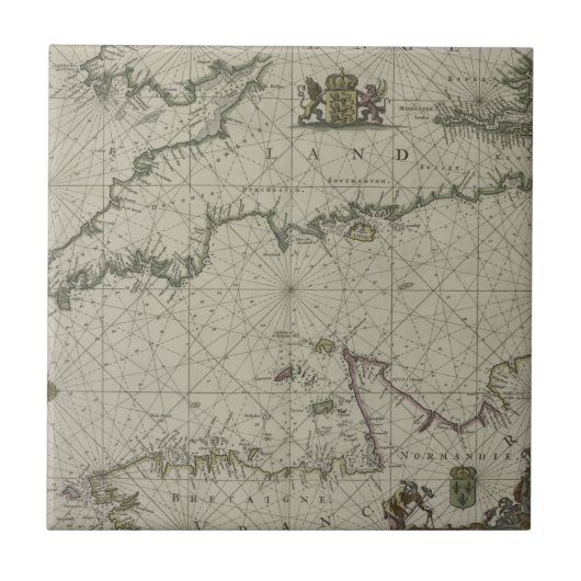 Antike Karte von Kanal, 1666 (Farbstich) Fliese (Vorderseite)