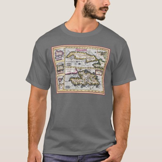Antike Karte von Kuba, Haiti, Dominikanische T-Shirt (Vorderseite)