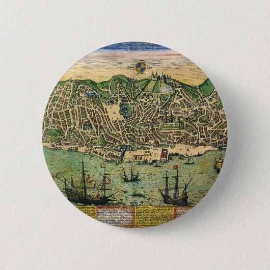 Antike Karte von Lissabon, Portugal, von Braun/Hog Button (Vorderseite)