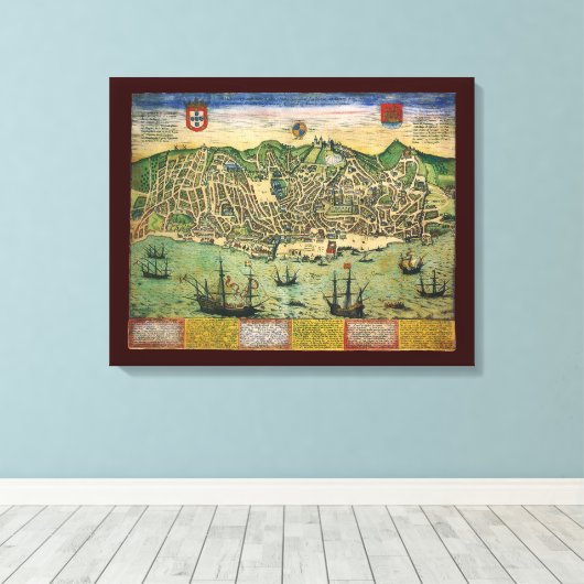 Antike Karte von Lissabon, Portugal, von Braun/Hog Leinwanddruck (Insitu (Holzboden))