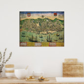 Antike Karte von Lissabon, Portugal, von Braun/Hog Poster (Küche)