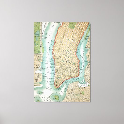 Antike Karte von Lower Manhattan und Central Park Leinwanddruck (Vorderseite)