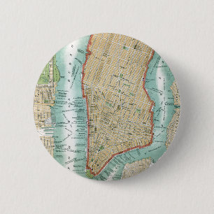 Antike Karte von Lower Manhattan und von Central Button