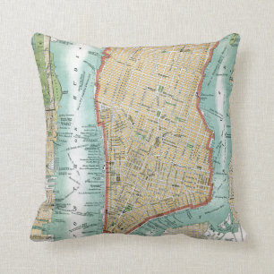 Antike Karte von Lower Manhattan und von Central Kissen