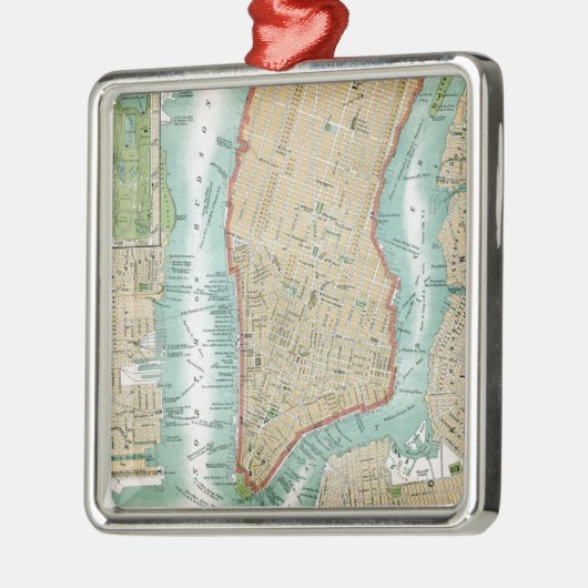 Antike Karte von Lower Manhattan und von Central Ornament Aus Metall (Links)