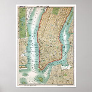 Antike Karte von Lower Manhattan und von Central Poster