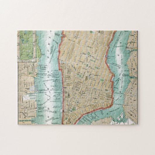 Antike Karte von Lower Manhattan und von Central Puzzle (Horizontal)